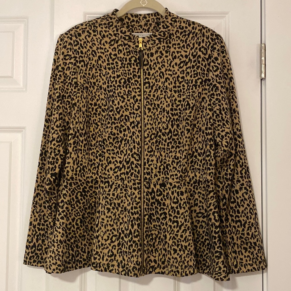 Simonton Says George Simonton Leopard Gold Sparkle Peplum suit jacket - Medium